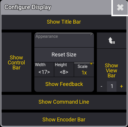 The image shows an open configure display pop-up window.