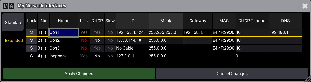 The image show the extended version of the My Network Interfaces pop-up. 