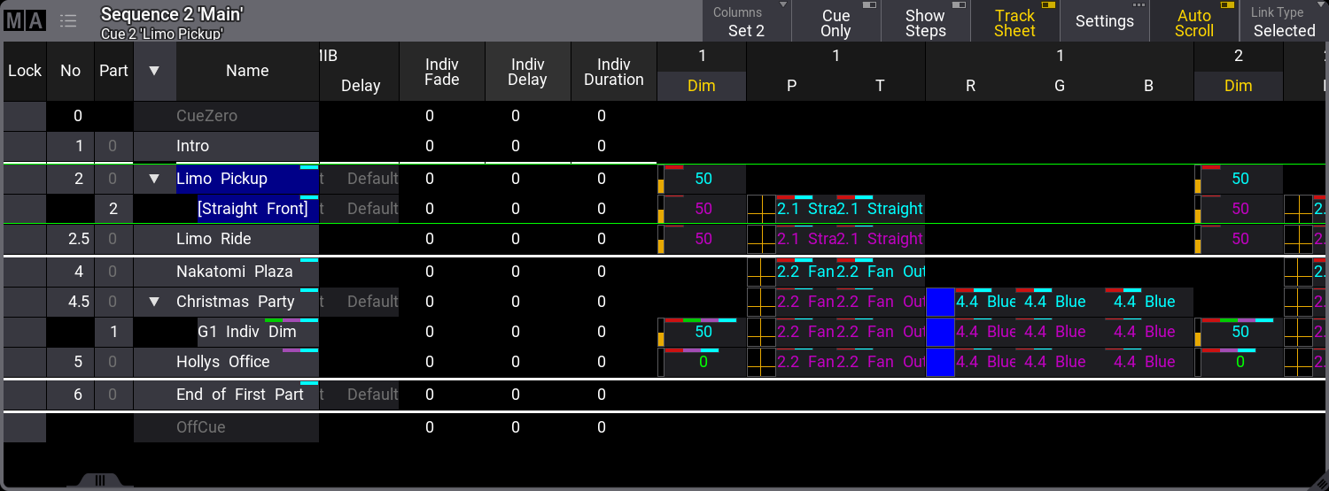 This iamge shows the Sequence Sheet in Tracking mode.