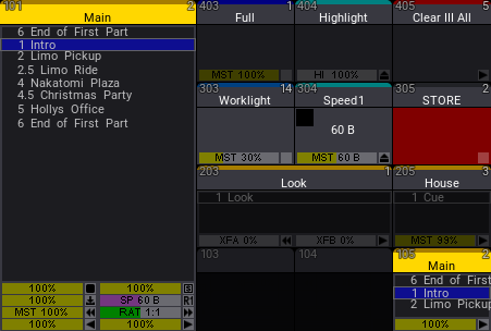 Example of the playback bar for the first section of 5 x 4 executors