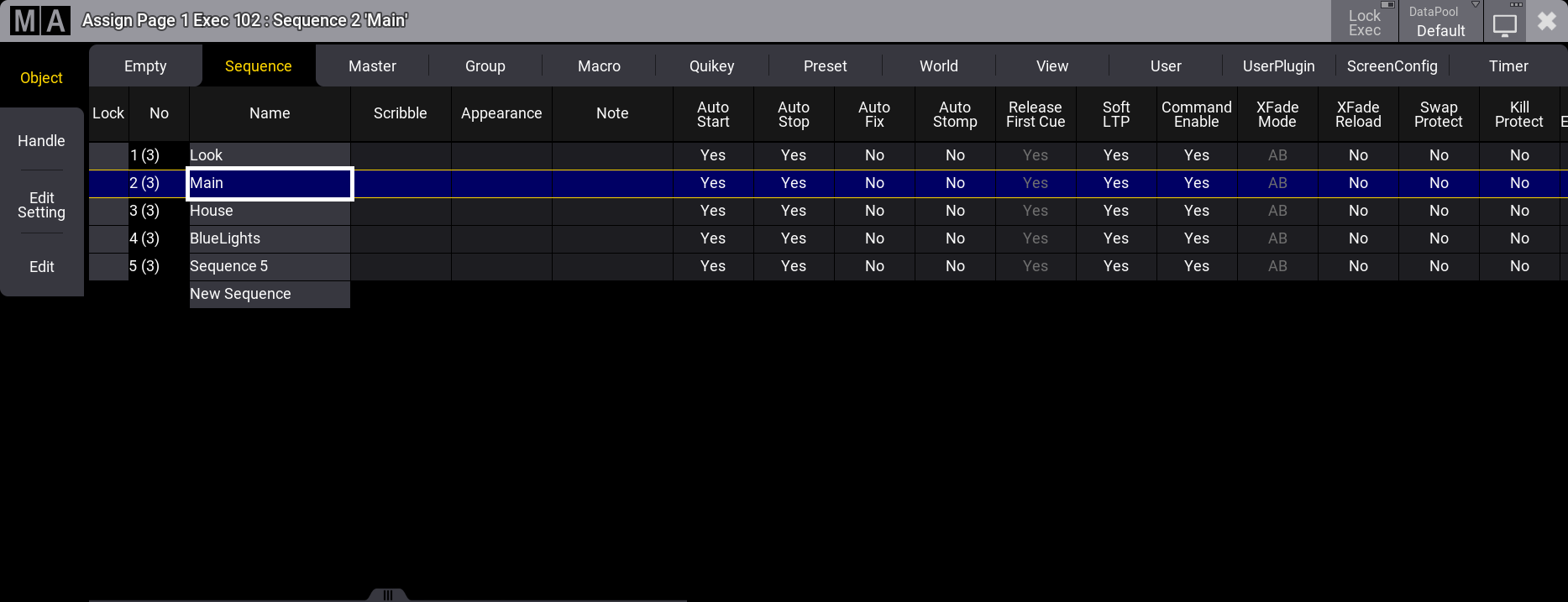 Assign menu in the sequence object tab