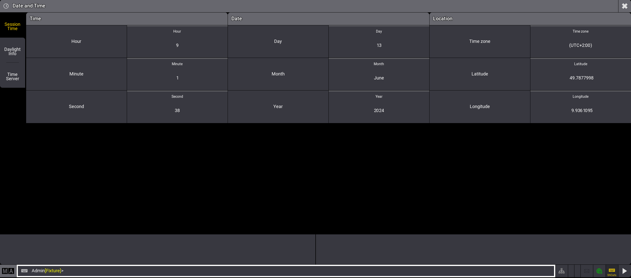 Date and Time window with Session Time settings