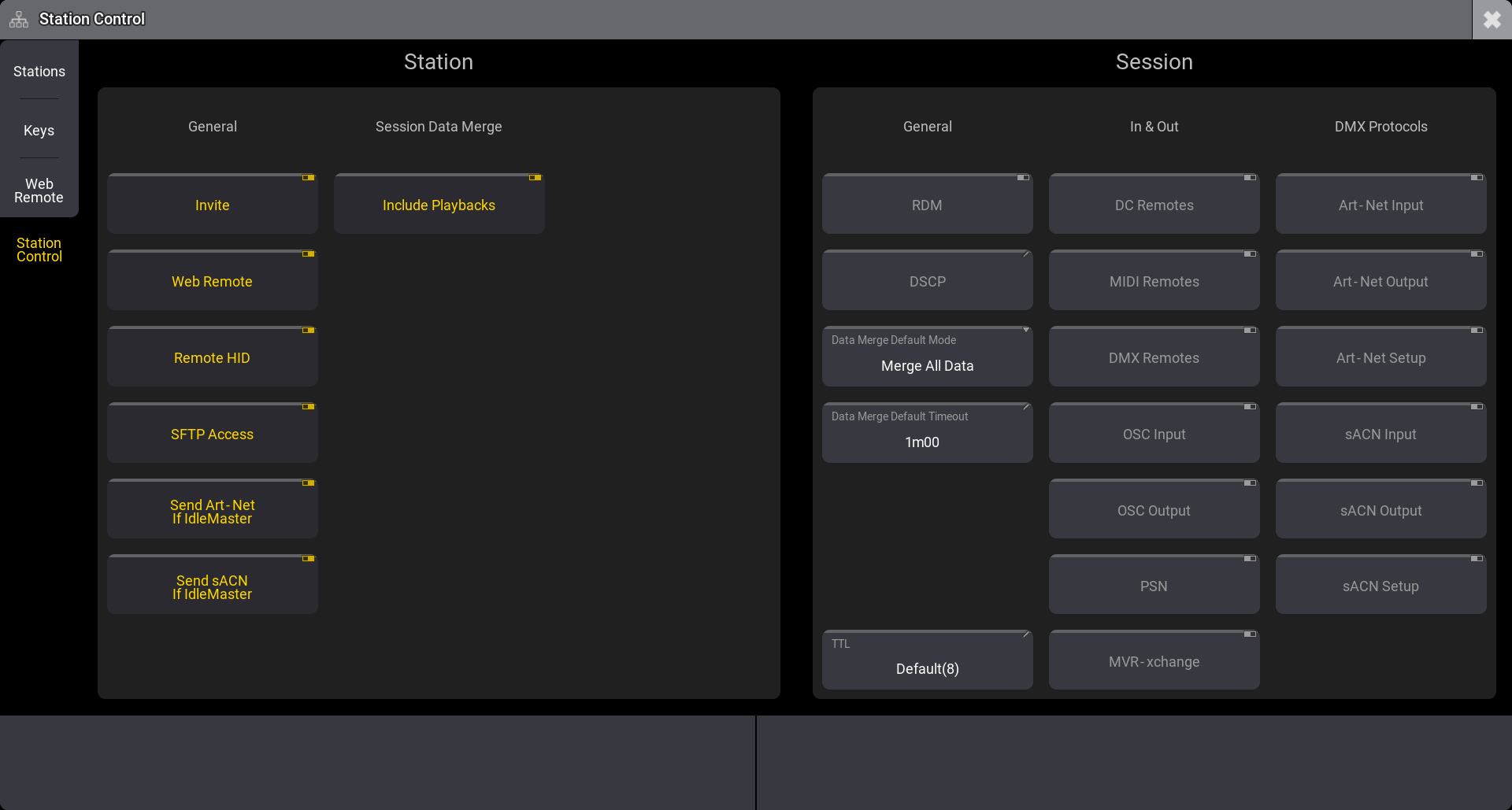 This image shows the Station Control menu.