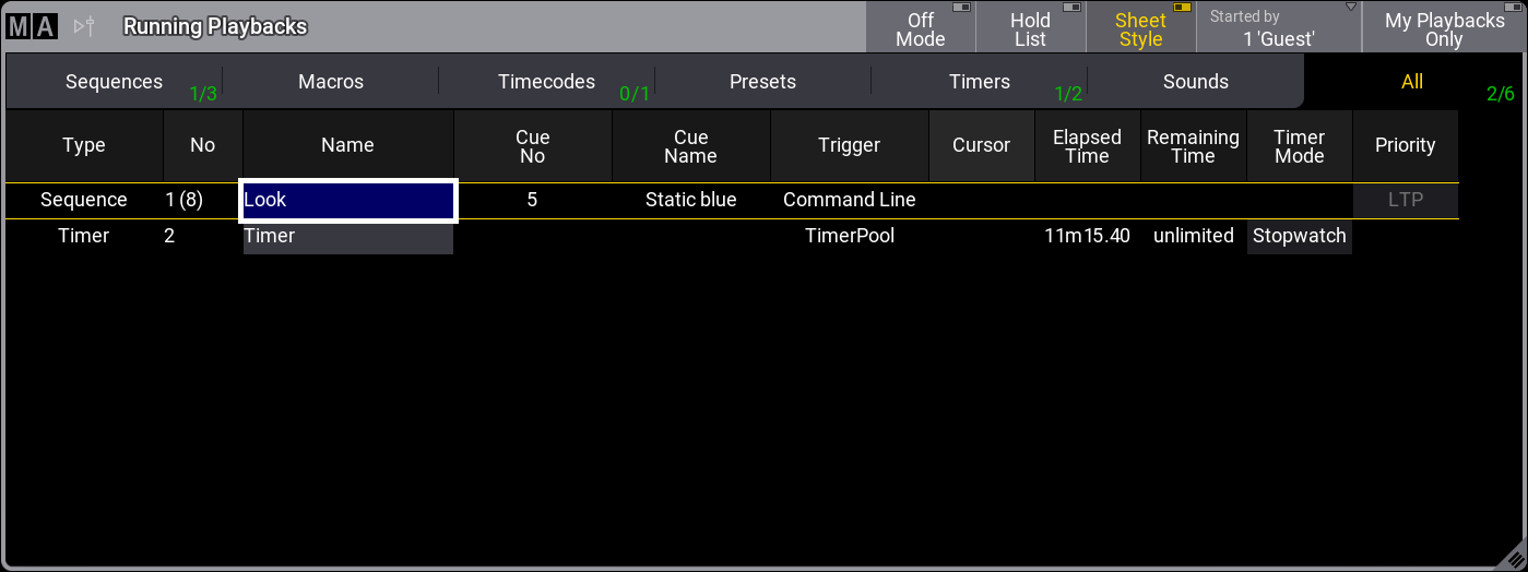 Running playbacks window in sheet style - one sequence and one timer started by Guest