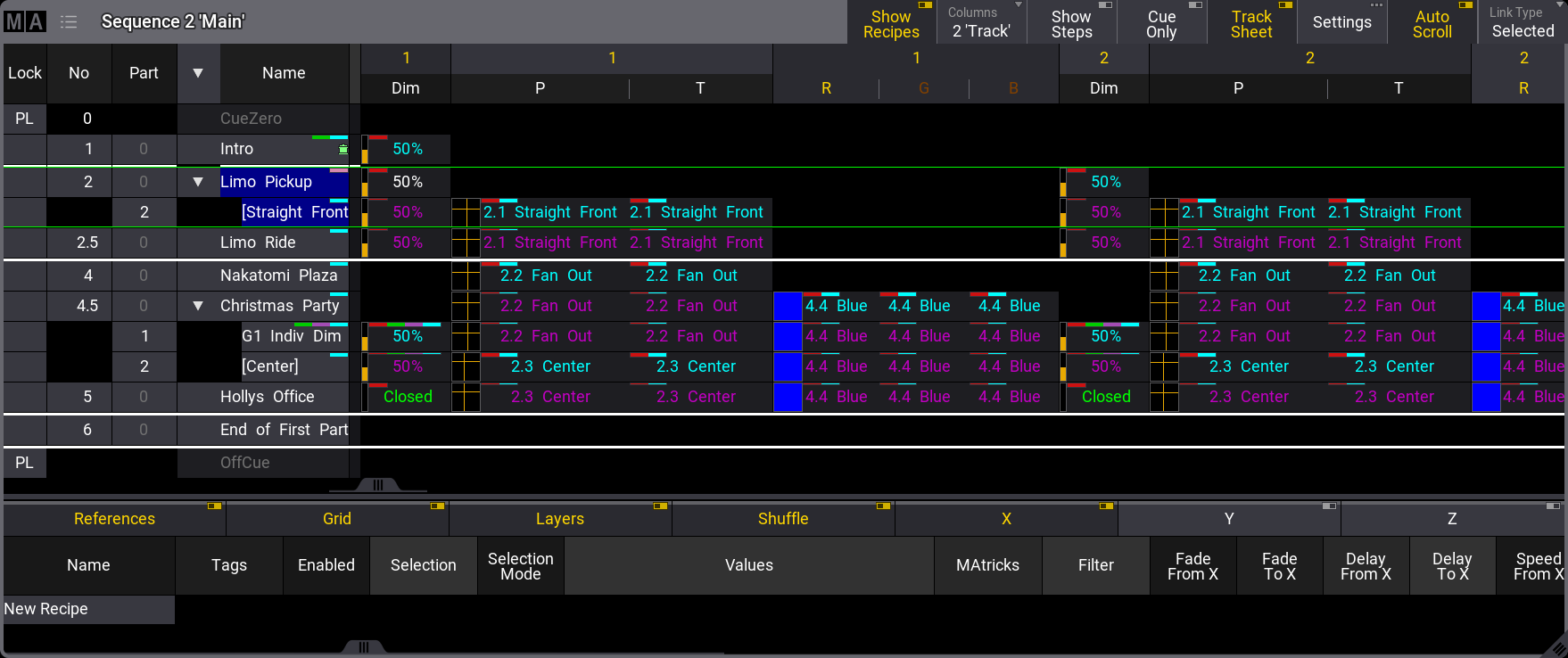 This image shows the Sequence Sheet in Tracking mode.