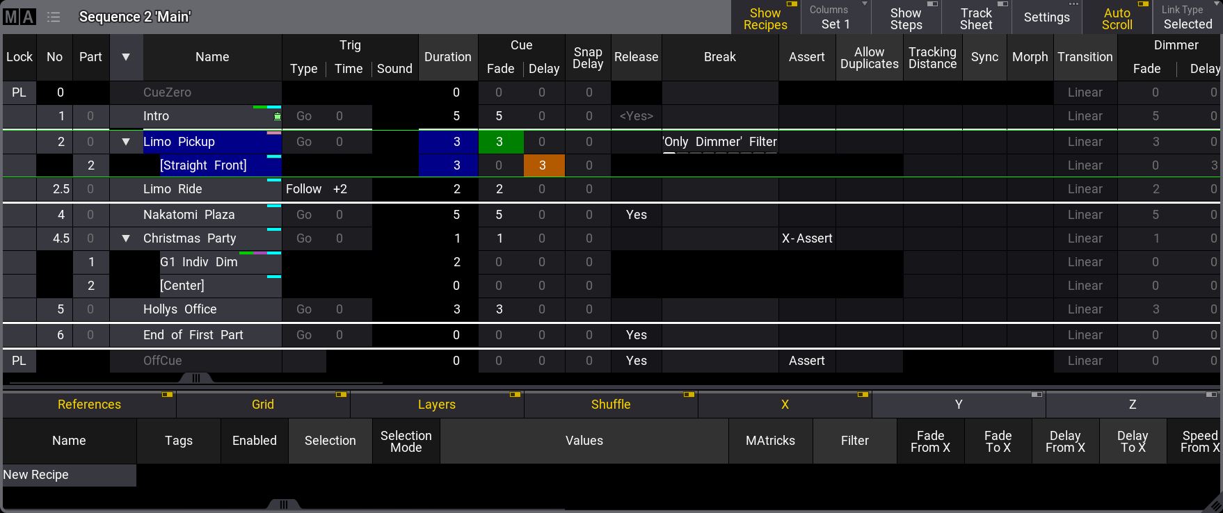 This image show the Sequence Sheet in normal mode.