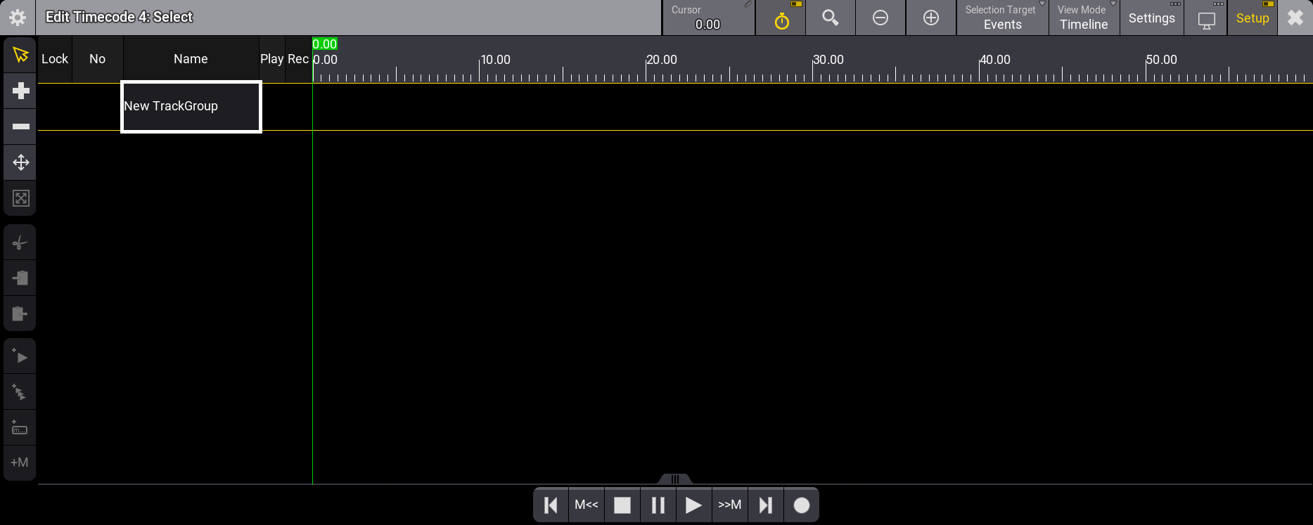 Empty timecode show in the Timecode Viewer.