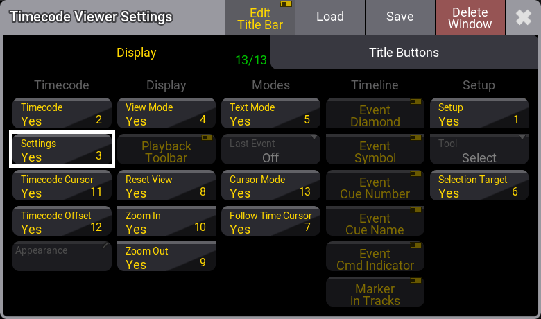 The Timecode Viewer Settings in Edit Title Bar mode.