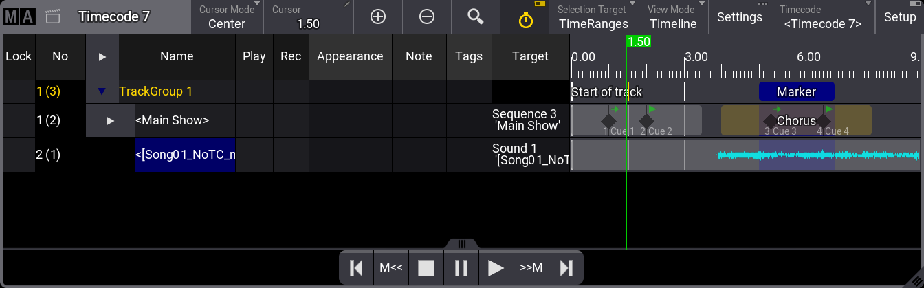 An example showing a timecode show with a sound track.