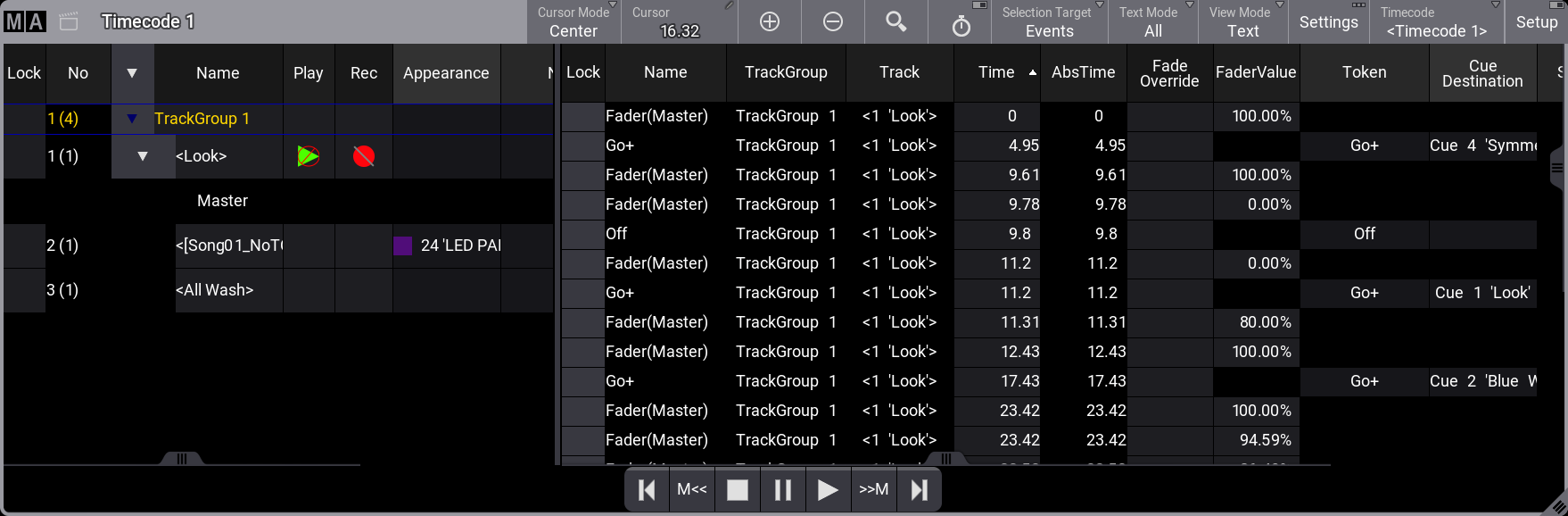 The Timecode Viewer in Text mode.