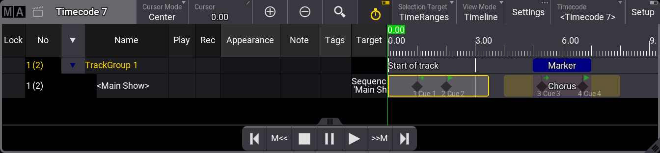 Timecode show with multiple time ranges.